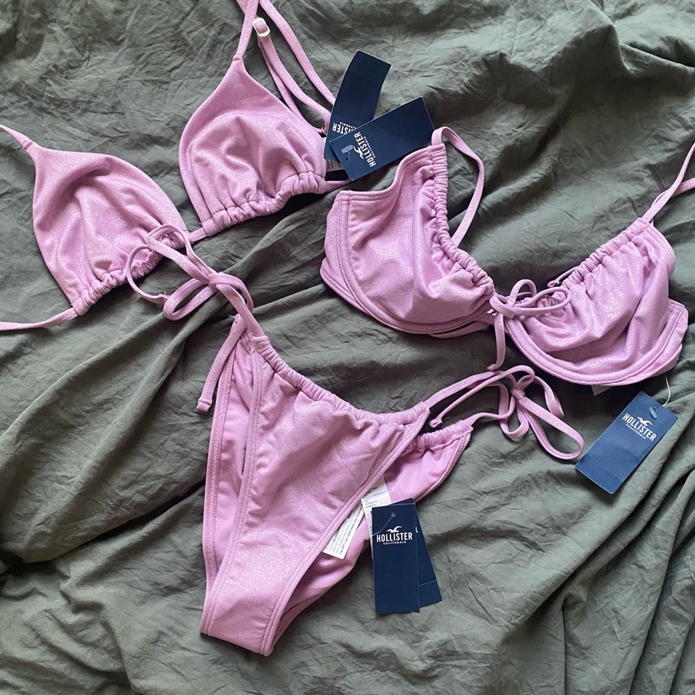 NWT Pink/lilac sparkly Hollister bikini set of 3!